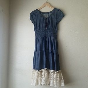 Denim chambray lace rustic western dress